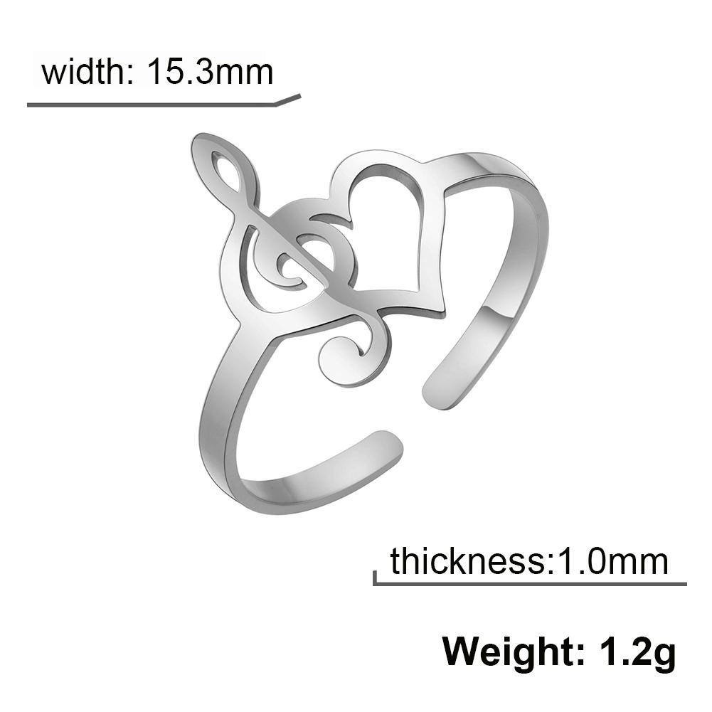 Music Heart of Treble and Bass Ring Women Stainless Steel Gold Open Finger Rings Jewelry Gift