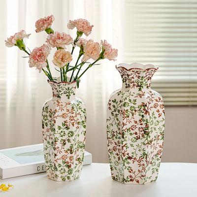 Octagonal Pastoral Ceramic Vase Blue and White Porcelain Hand-painted High-end Living Room Entrance Flower Arrangement Water
