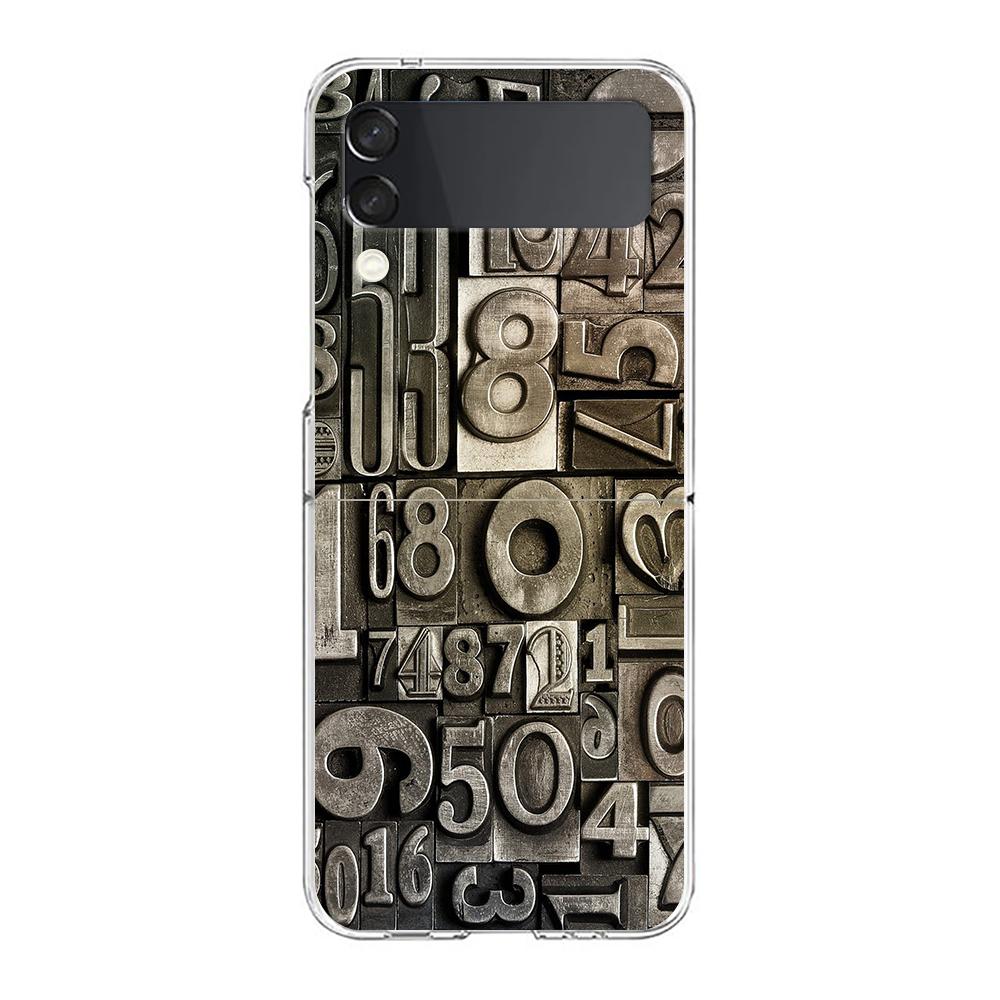 Phone Cover For Samsung Galaxy Z Flip 7 6 5 4 Case Transparent For Samsung Z Flip 3 Hard PC Foldable Shell Number Pattern Capas