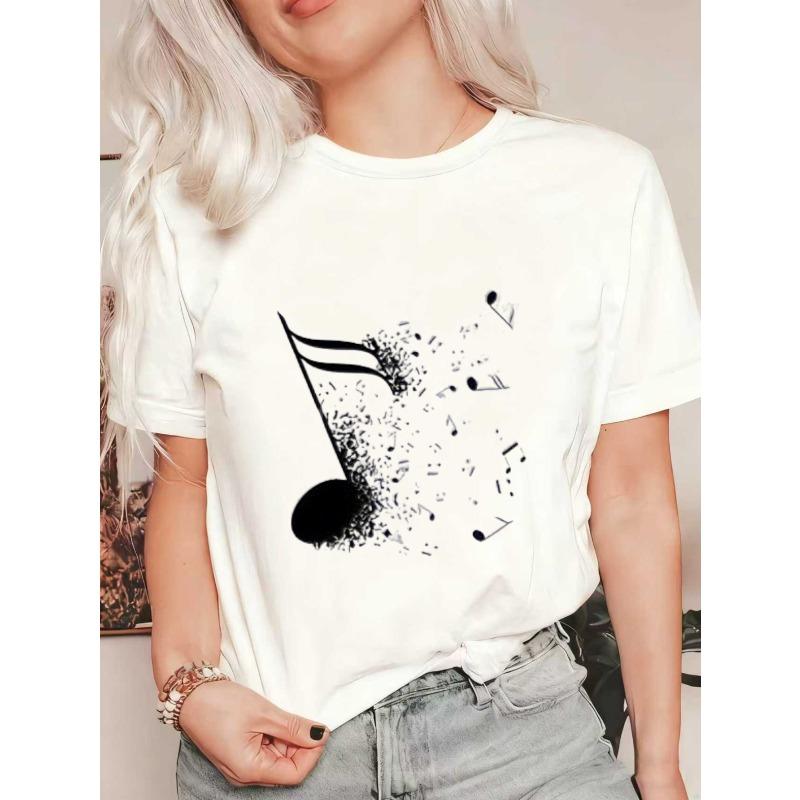 

Black Oversized T Shirt With Music Note Print For Casual Wear And Music Lovers S