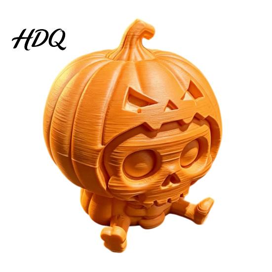 Cute Skull Doll Pumpkin Ornament, Hollow Ghost Face Design, 3D Printed Niche Halloween Tabletop Decor Detailed Layered Figurine, for Desktop