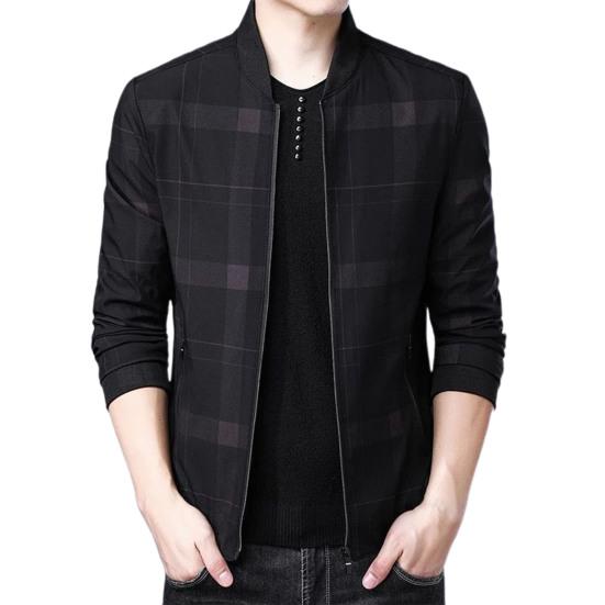 Men Coat Plaid Stand Collar Thin All Match Spring Jacket for Daily Wear