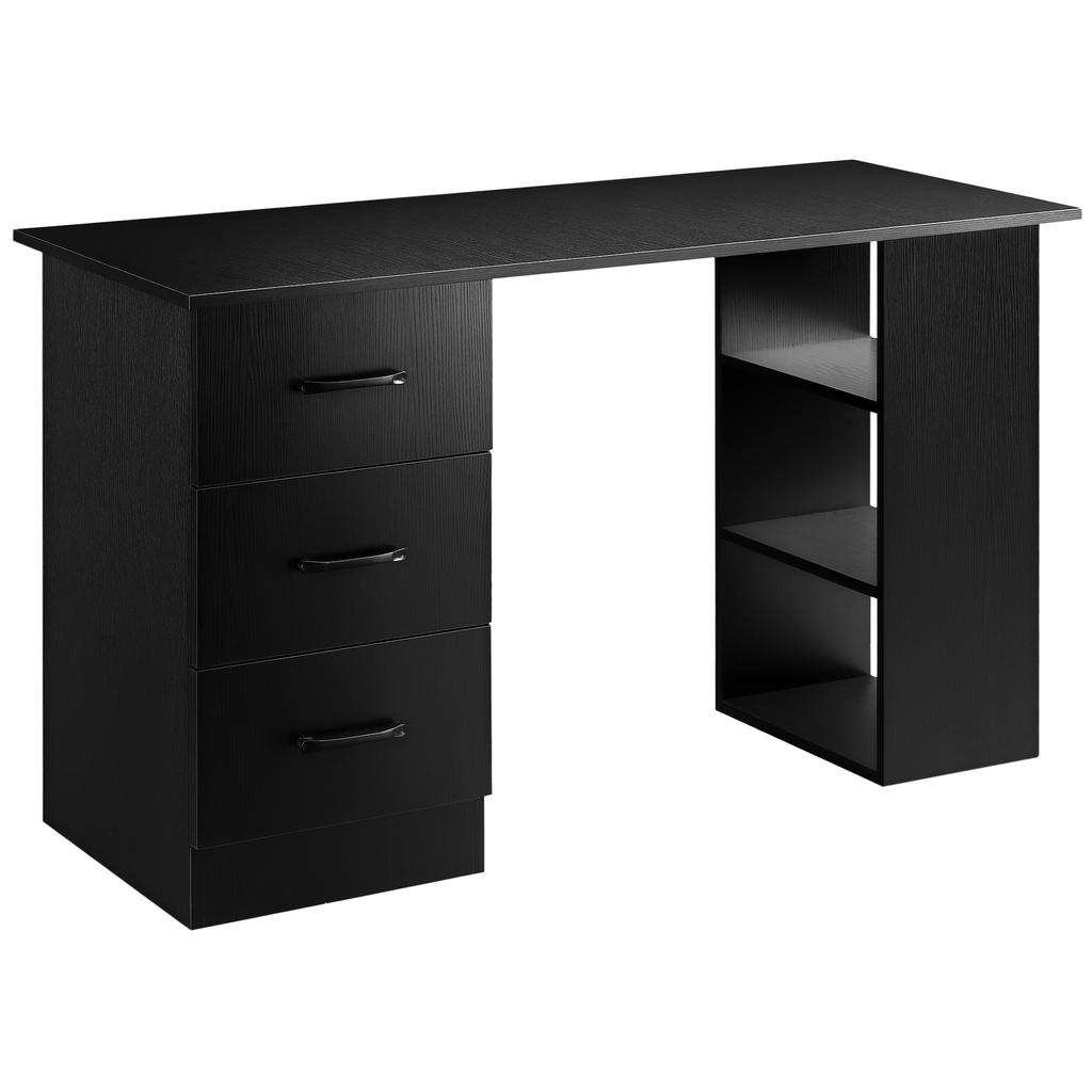 Modern Desk In Wood with 3 Drawers and 3 Shelves for Bedroom and Office, 120x49x72cm, Black