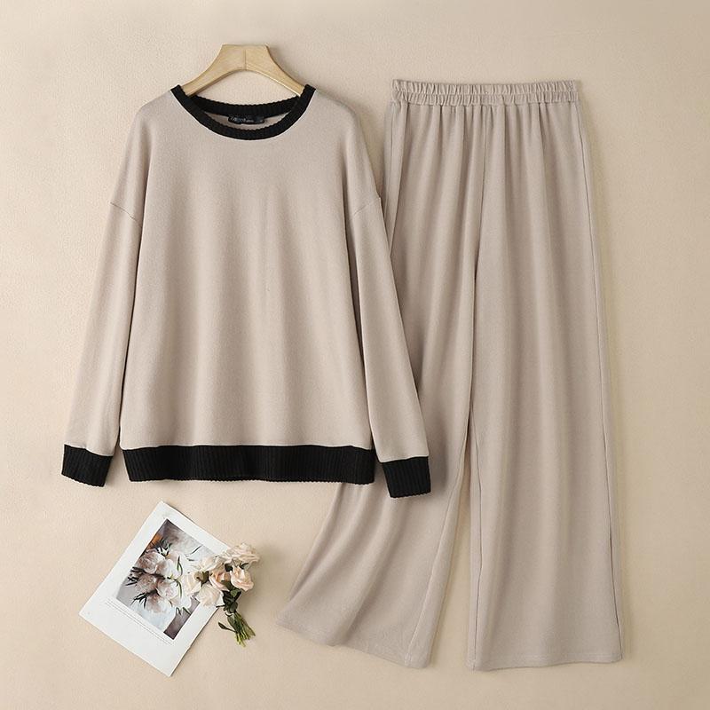 

ZANZEA Женская блузка с длинным рукавом и брюки Весенние повседневные комплекты из двух предметов 5XL бежевый