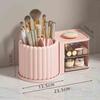 360 Degree Rotating Makeup Brush Holder Desktop Cosmetic Organizer Transparent Vanity Storage Stand No Installation Required