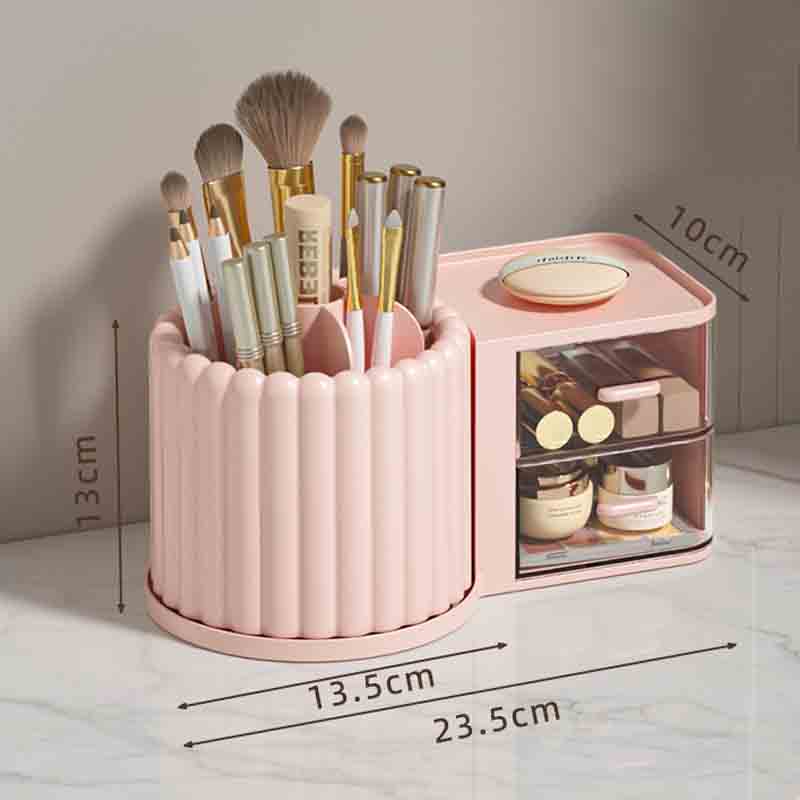 360 Degree Rotating Makeup Brush Holder Desktop Cosmetic Organizer Transparent Vanity Storage Stand No Installation Required