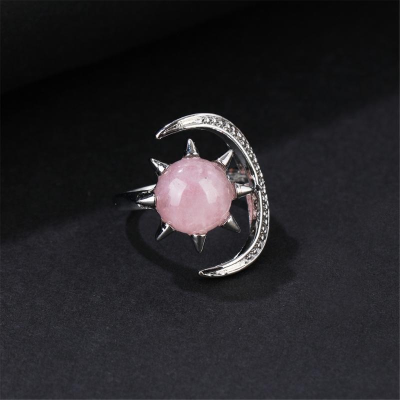 Elegant Moon and Star Crystal Ring Smooth Comfort Band Handmade Finger Jewelry Stylish Daily Wear Accessories