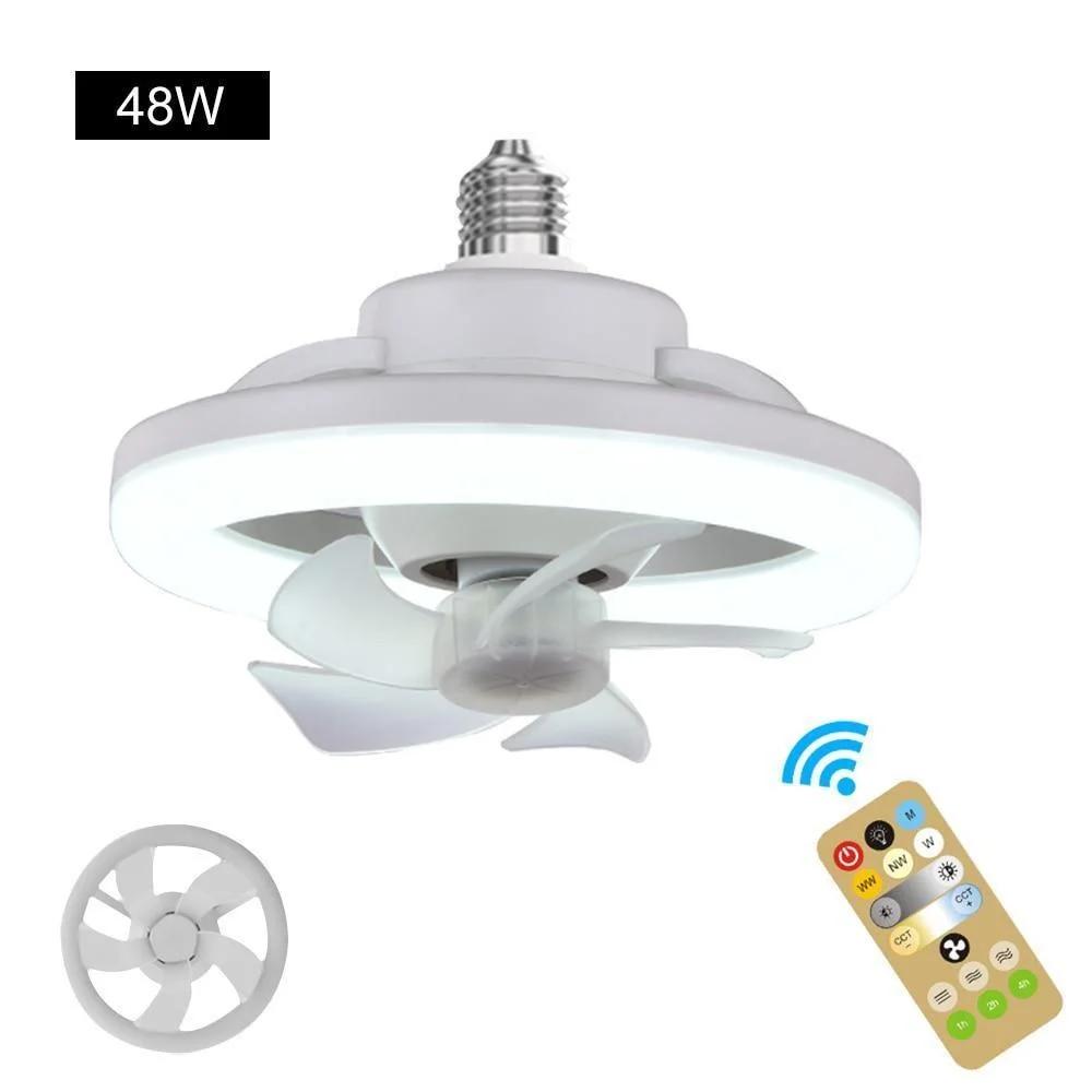 360° Roterende Takvifte Sommerlys E27 Smart Vifte med Fjernkontroll LED Viftelys for Stue