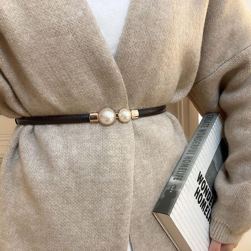 Pearl Belt Women's Elastic Thin Belt Women's Decoration with Skirt Fashionable and Simple Buckle Thin Belt