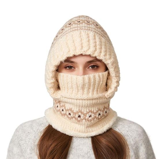 

Вязаная шапка шарф три в одном с капюшоном головной убор лоскутное шитье цвет флисовая подкладка ветрозащитный зимний головной убор