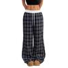 Pantaloni Casual Lunghi a Quadri con Vita Elastica e Gamba Larga, Stile Vintage Rilassato, per Donna