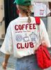 T-shirt da donna con Grafica Coffee Club, Top a Manica Corta con Stampa Retro Caffè & Colazione, Top da Donna per Uso Quotidiano Primavera Estate