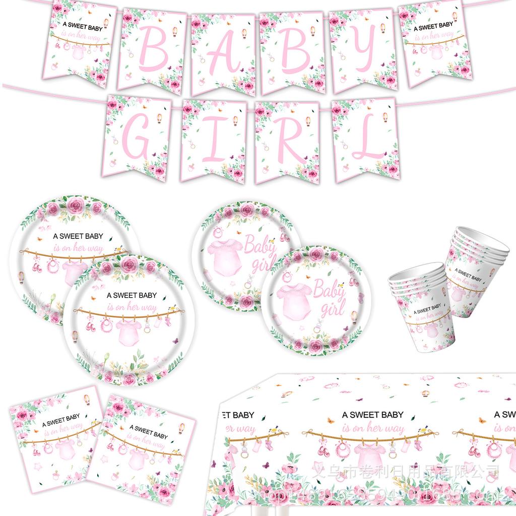 Rosa Taufe Themenparty Zubehör Babyparty Dekoration Party Geschirr Banner Tissue Arrangement Zubehör