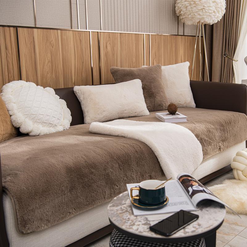 Winter Thick Rabbit Velvet Sofa Cushion Super Soft Chaise Lounge Couch Cover Sofa Towel Non -Slip Couch Slipcovers Home Decor