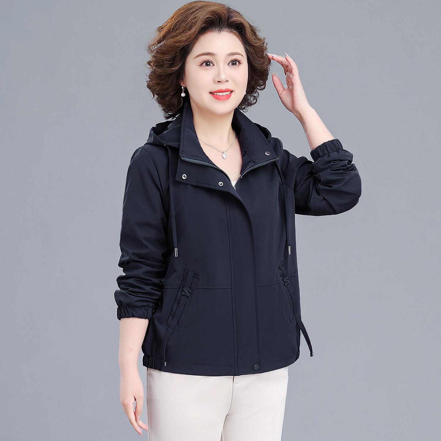 

2026 Stylish Spring Hooded Jacket: Solid Color Loose Fit for Moms - Perfect Mother s Day Gift 3XL (120-135 jin) темно-синього кольору
