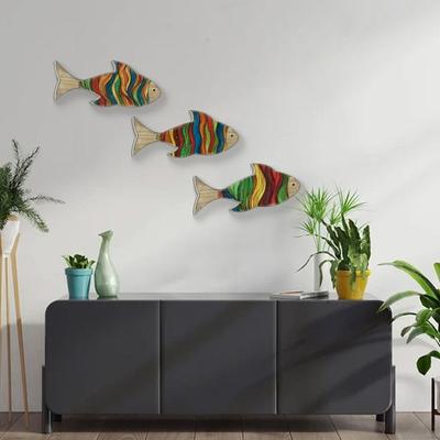 3 Peças de Arte de Parede de Peixe Tropical de Madeira Tema Costeiro Escultura de Parede Vintage Decoração Oceânica para Pendurar em Casa de Campo para Quarto Sala de Estar Cozinha Berçário