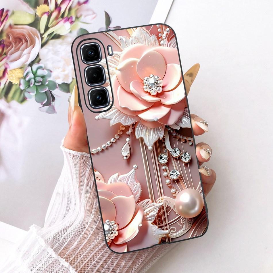 For Infinix Hot 50 Pro+ 50Pro 4G Cute Flower Butterfly Cat Case For Infinix Hot50 Pro Plus 4G Black Silicone Soft Phone Cases