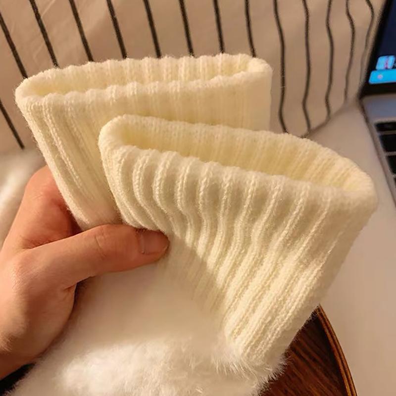 Soft Winter Half Finger Gloves Women Warm Luxury Solid White Plush Knitted Fingerless Gloves Wrist Mittens Writting