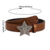 European American Style Edgy Everyday Brown Textured Snap-Closure Belt Fashionable Star Print Pattern Unisex Leather Belt