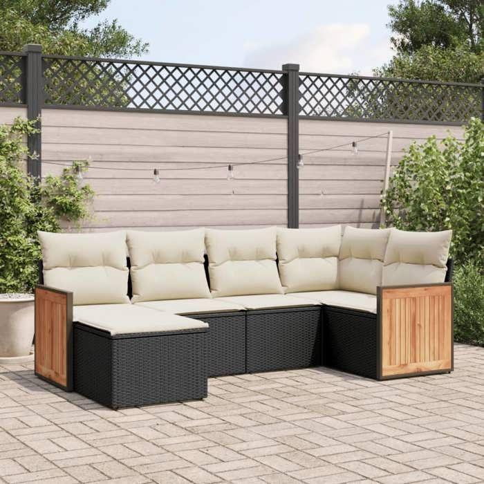 VidaXL Salon de Jardin avec Coussins 6 pcs, Canapés de Patio, Ensemble de Meubles, Mobilier de Terrasse Extérieur, Noir 3260257