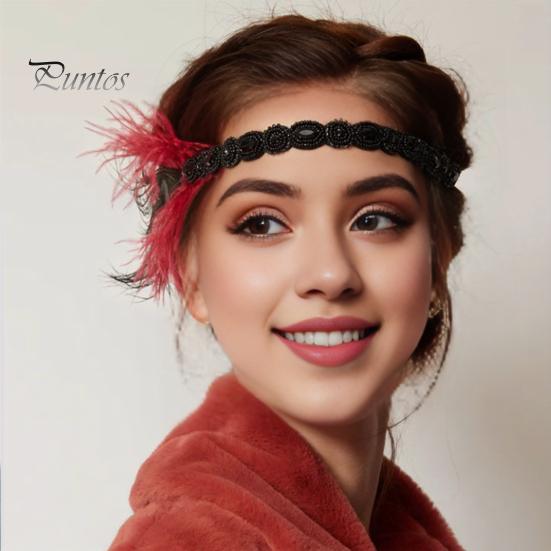 Flapper Feather Headband Black Rhinestone Hair Band 1920s Vintage Gatsby Secure Party Headpiece Women Prom