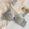 Printed bear French floral lace underwear women's small breasts gather to show large and thin bras new models