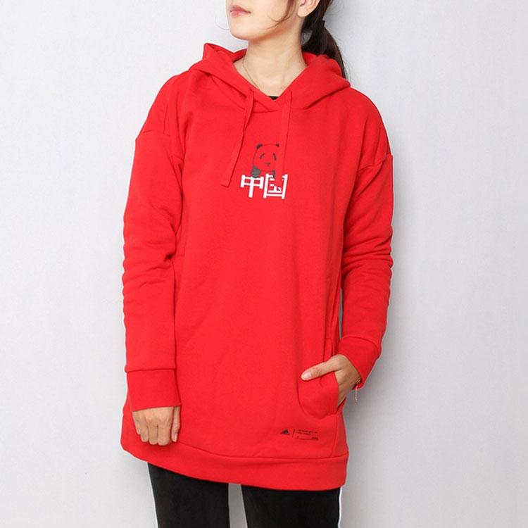 Adidas China Hoodie Panda Print Fleece Hooded Sweatshirt Women Hoodies Light-Crimson GH7807