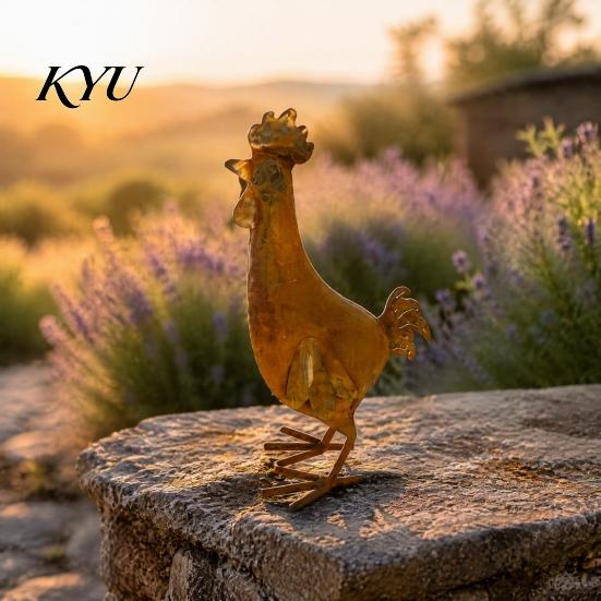 Decorative Hollow Wing Figurine Metal Rooster Statue, Rustic Distressed Iron Figurine, Farmhouse Weather Resistant Lawn Art Tabletop Outdoor Decor for
