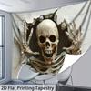 2D Spooky Skeleton Tapestry for Halloween Scary Skull Breaking Wall Hanging for Living Room Bedroom