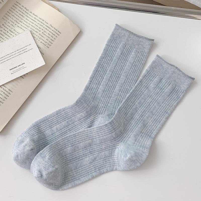 

Женские весенне-летние тонкие однотонные сетчатые носки с подвернутым краем, свободные в голенище, из хлопка 1 pair синий