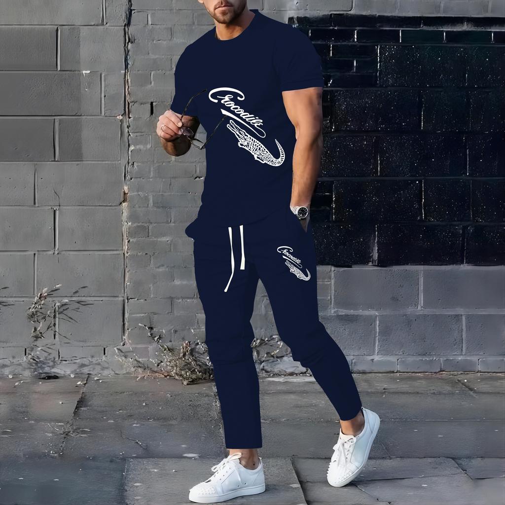 Summer Comfortable Sports Suit Men's Running Fitness Suit Short-sleeved Trousers Quick-drying Two-piece Set