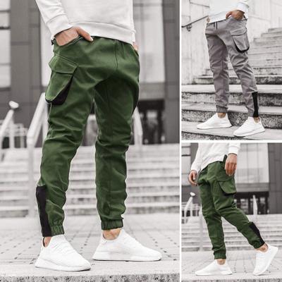 Men Cargo Pants Ankle-banded Drawstring Elastic Waist Loose Solid Color Sweatpants with Pockets Retro Style Ankle Length Trousers
