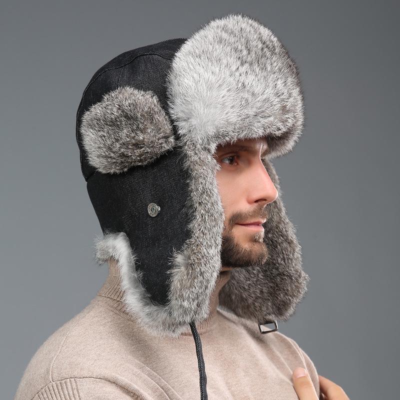 Unisex Winter Rabbit Fur Lei Feng Hat: Warm, Thick, Ear Protection for Outdoor and Skiing