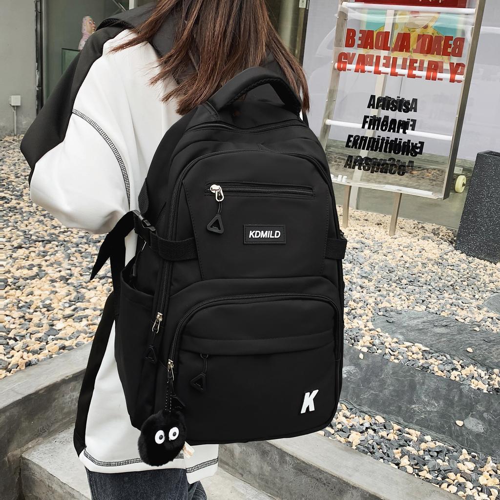 Fashion Casual Unisex Backpack Nylon Solid Color Waterproof Multi Pocket Large Capacity Teenager School Bag For Outings School