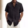 Popular Summer V-neck Button Cotton and Linen Solid Color Men's Trendy Shirt Men's Shirt