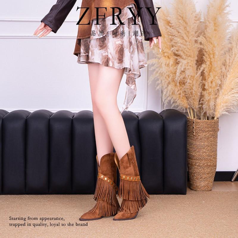 French retro suede thick heel short boots women's autumn and winter new elastic thin boots side zipper fashion women's shoes batch