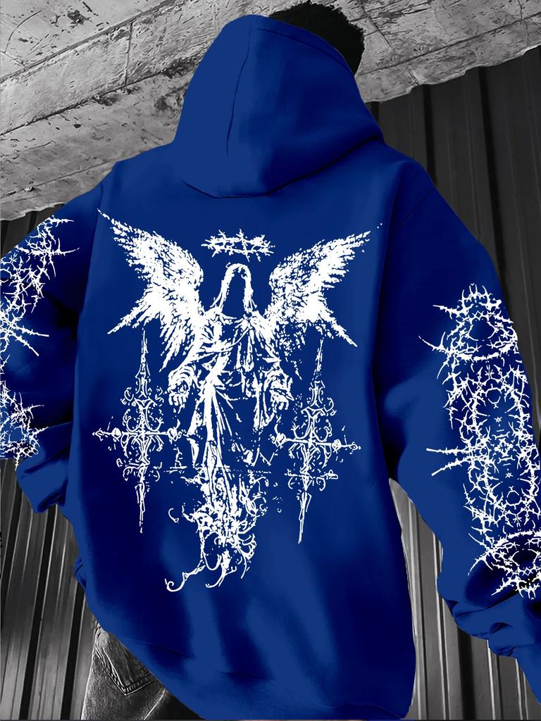 Angelement Graffiti Impression Épine Street Hip Hoodie Unisexe Coupe Régulière Couleur Unie Impression Pull Décontracté à Manches Longues
