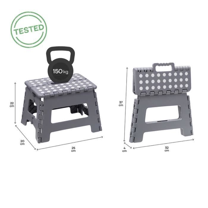 Arregui TB-022-G Tabouret Pliant Multiusage, Marchepied, 22 cm de hauteur, gris