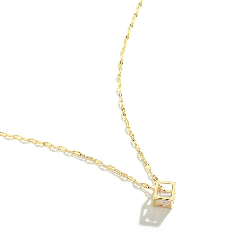 Korean Zircon Crystal Hollow Square Necklace for Women Stainless Steel Square Pendant Necklace Fashion Clavicle Chain Jewelry