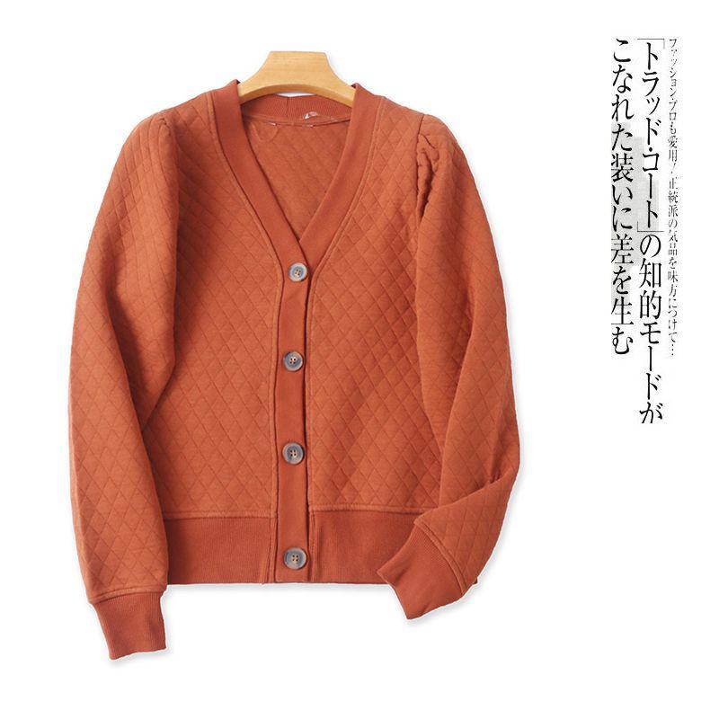 

Diamond Plaid Cardigan Outerwear Autumn New Foreign Trade Women clothes Fashion Loose V-neck Single-Breasted Puff sleeve 29406 Red Cafe B- 14-13-2 2XL