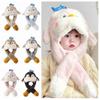 Fleece Lined Penguin Ear Moving Hat Solid Color Children Plush Pullover Cap  Outdoor Sport