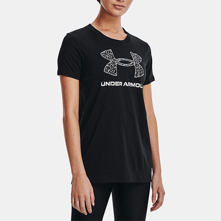 Under Armour Solid Color Round Neck Short Sleeve T-Shirt With Letter Logo Print Women Tops Black 1356305-003