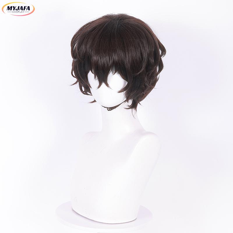 High Quality Dazai Osamu Cosplay Wig Anime Cosplay Short Brown Heat Resistant Synthetic Hair Wigs + Wig Cap