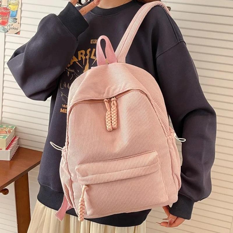 High Capacity Corduroy Solid Color Student Sweet School Bags  Simplicity Traveling Outside Versatile Fashi Backpack