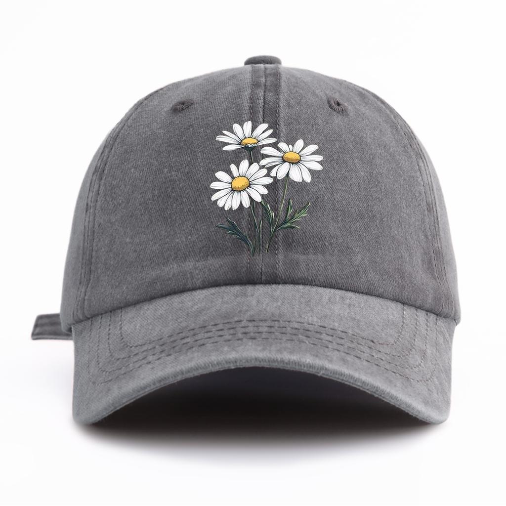 Pc Flower Print Washed Baseball Cap for AdultsMinimalist Retro Style Casual Soft Adjustable Dad HatPerfect As Gift