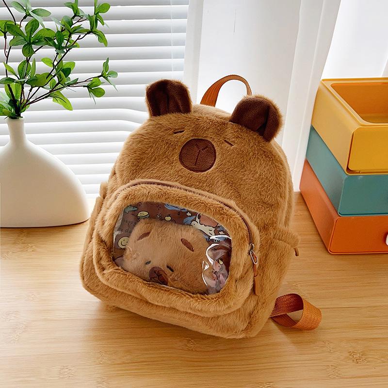 

Новый плюшевый детский рюкзак милая капибара мультяшный медведь плюшевая сумка рюкзак для девочки-студентки коричневый