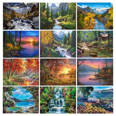 Pictură cu diamant Noua colecție 2024 Peisaj natural Râu Diy Full Square Round Drill Stras Broderie Scenic Lake House Mozaic Kit punct cruce