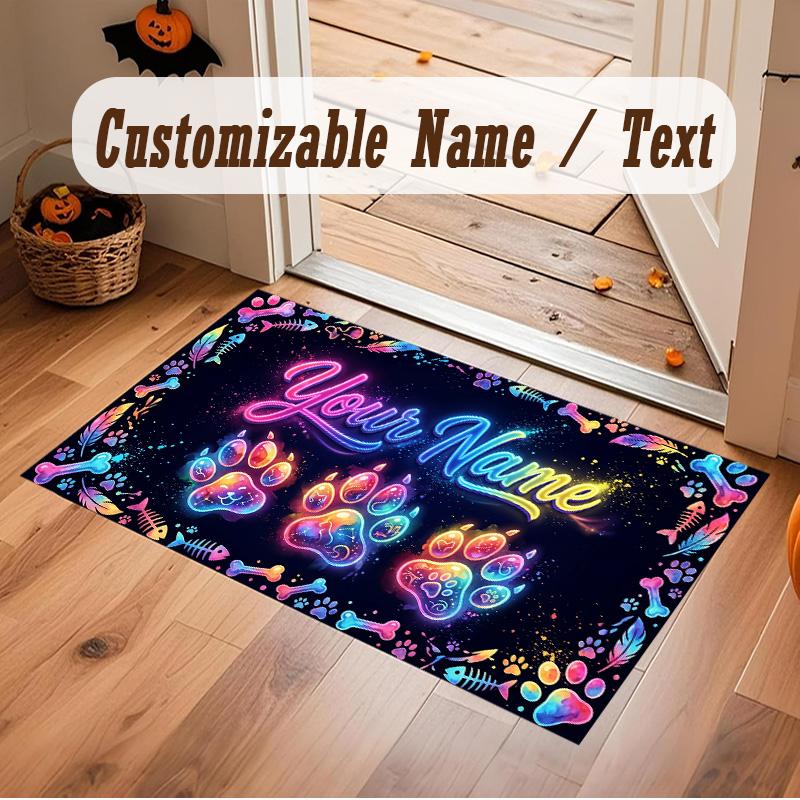Neon Colorful Theme Soft Crystal Velvet Rug Custom Name & Text Print Non Slip Floor Rug for Bedroom Living Room