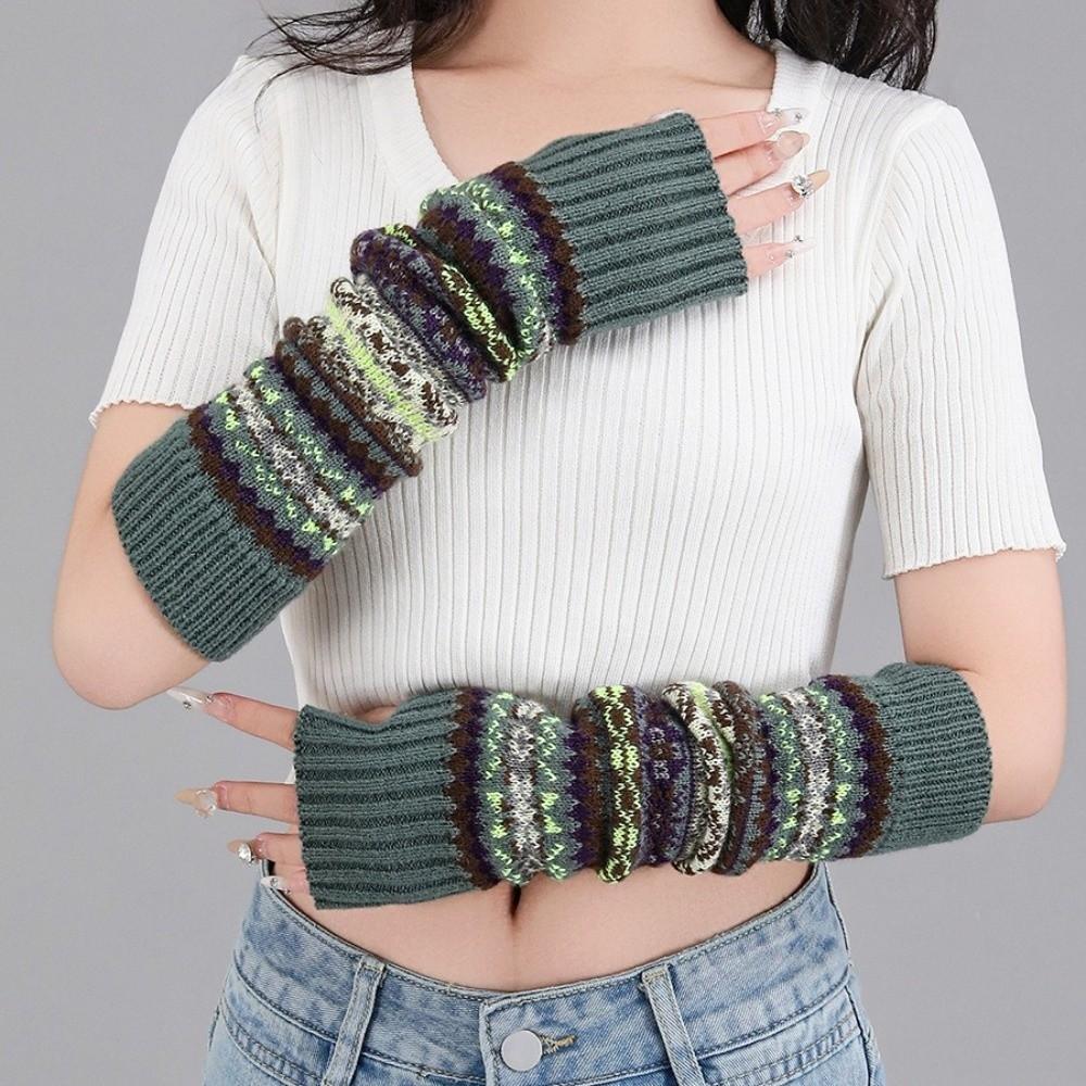 Bohemian Style Knitted Fingerless Sleeves Thickened Warmer Long Cuff Y2K Star Arm Cover  Winter
