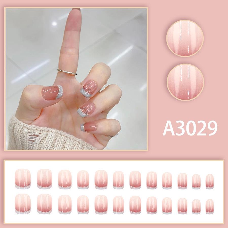 Milky Gray-Blue French Style 24-Piece Wearable Nail Stickers for Autumn/Winter